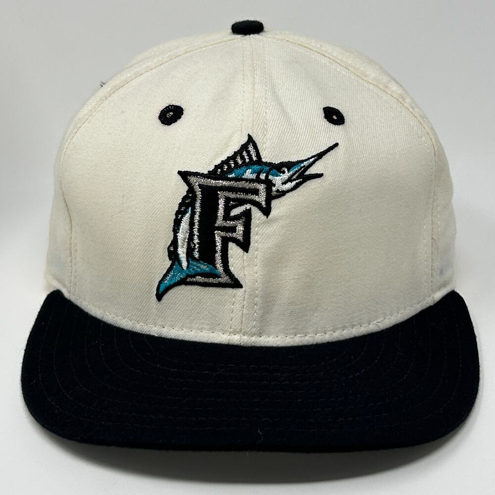 Vintage 90s Florida Miami Marlins Hat Baseball Cap White New Era Fitted 7 3/4